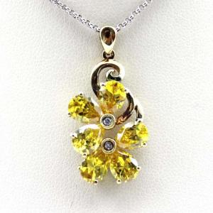 18K Gold Plated Sterling Silver Jewelry Yellow Cubic Zircon Flower Pendant  ( P39)