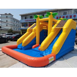 Commercail PVC Inflatable Water Slides With Pool EN14960 Easy Set Up