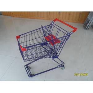 China 75L Wheeled Shopping Cart Trolley With Colorful Powder Coating , Grocery Cart With Wheels supplier