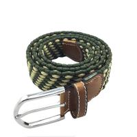 China Weaving Stretch Elastic Belt 110cm Dark Green Belt Alloy Pin Buckle on sale