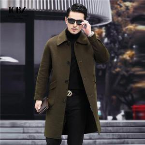 Autumn Winter Men's Double Collar Warm Coat with Standard Thickness and V-neck Collar