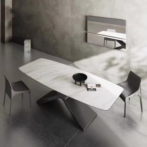 X Type Ceramic Marble Dining Table With Stainless Steel Legs Rectangle