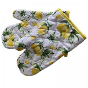 Cute Lemon Printed Oven Mitts Heat Resistant Fabric Microwave Kitchen Gloves