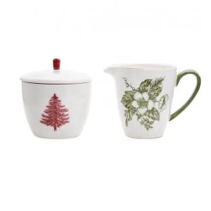 Christmas Kitchen Breakfast Porcelain Sugar And Creamer Set Container Ceramic With Lid And Holder