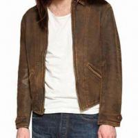 China Men's Leather Jacket, Made of Pig Suede Leather, Available in Brown on sale