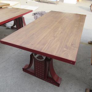 Adjustable Height Distressed Pine Wood Dining Table With Metal Legs