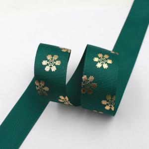 China Dark Green Hot Foil Ribbon , Flowers Printing Thin Gift Wrap Ribbon supplier