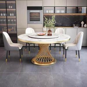 Banquet Halls / Villas Round Counter Height Marble Dining Table For 6