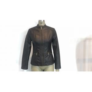 China Zip Through Chocolate Ladies PU Jacket With Embroidery And Metal Ingot TW84949 supplier