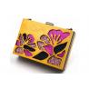 Gold Color Wooden Evening Clutch Bags / Handbag For Women With Flower