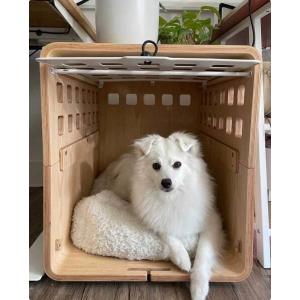 Modern Push Up Solid Wood Dog Crate End Table With Acrylic Door