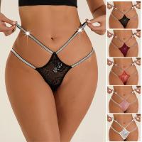 China Womens Lace G Strings Sexy Cross Shining Waistband Thongs Bikini Panties Crystal Female Underwear on sale