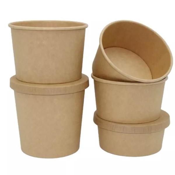 Soup Brown 16oz Kraft Paper Bowls Custom Recyclable Kraft Paper Salad Bowls