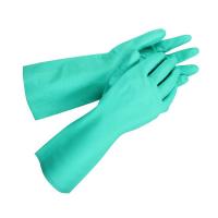 China 15 Mil  Green Nitrile Glove Chemical resistant  flocked lining on sale