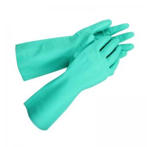 15 Mil  Green Nitrile Glove Chemical resistant  flocked lining