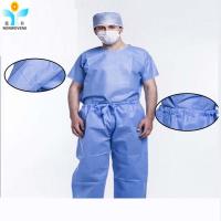 China Nonwoven ISO SMS V Collar Navy Blue Disposable Protective Suits , Medical Scrubs on sale
