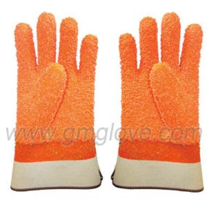 China Orange Fluorescent PVC Dipped Gloves,Safety Cuff supplier