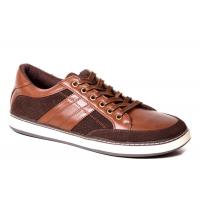 China Brown Classic Mens Lace Up Sneakers , ODM Men Genuine Leather Casual Shoes on sale