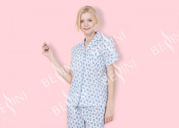 Printed Cotton Voile Soft Womens Pyjama Sets Two Pieces For Autumn Season