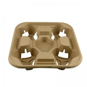 China 4 Cup Disposable Biodegradable Paper Cup Carrier Tray Untearable , Cup Holders Natural Color supplier