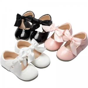 2023 New Stylish Leather Bow Cute Sweet Flat Dancing Princess Baby Girl Shoes