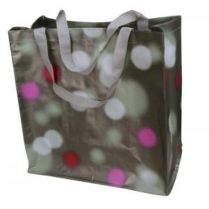 China Waterpaint Dots PP Woven Reusable Carrier Bags Big Capacity , Nylon Tape Handle supplier