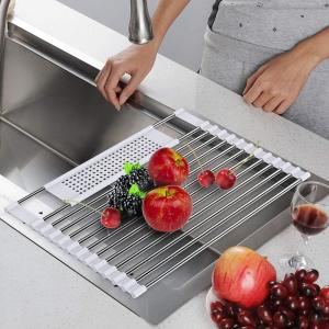 Roll Up Kitchen Stainless Steel Dish Drainer Cups Dish Drying Rack Over The Sink