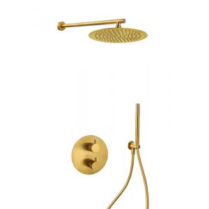 China Concealed In Wall Thermostatic Bath Mixer Tap Brushed Golden Brass OEM Round Classical supplier