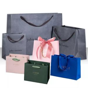Custom Printed Paper Tote Gift Bags Ribbon Handle For Boutique