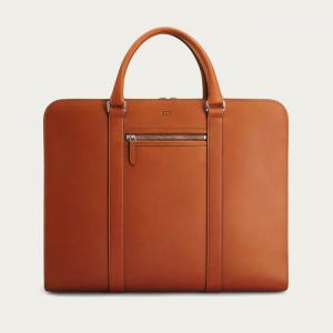 China Italian Cognac With Grey Lining Large Leather Briefcases Bags Man Bag Mens Office Bags For Men supplier