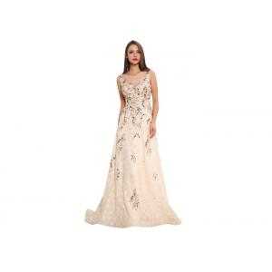 Beige Lace Middle Eastern Party Dresses , Anti - Wrinkle Middle Eastern Gowns