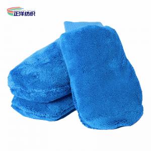 China 28x18cm 86g Blue Fleece Super Water Absorbent Car Cleaning Microfiber Gloves supplier