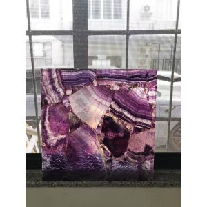 Purple Crystal Agate Quartz Porcelain Glazed Marble Tile Translucent Stone Slabs For Illuminated Flooring
