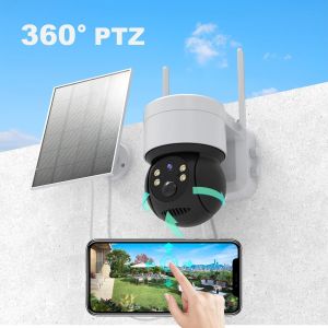 China Cámara de seguridad solar Wifi Ptz de exterior Cámara con panel solar IP inalámbrico CCTV 7800mA Batería recargable supplier