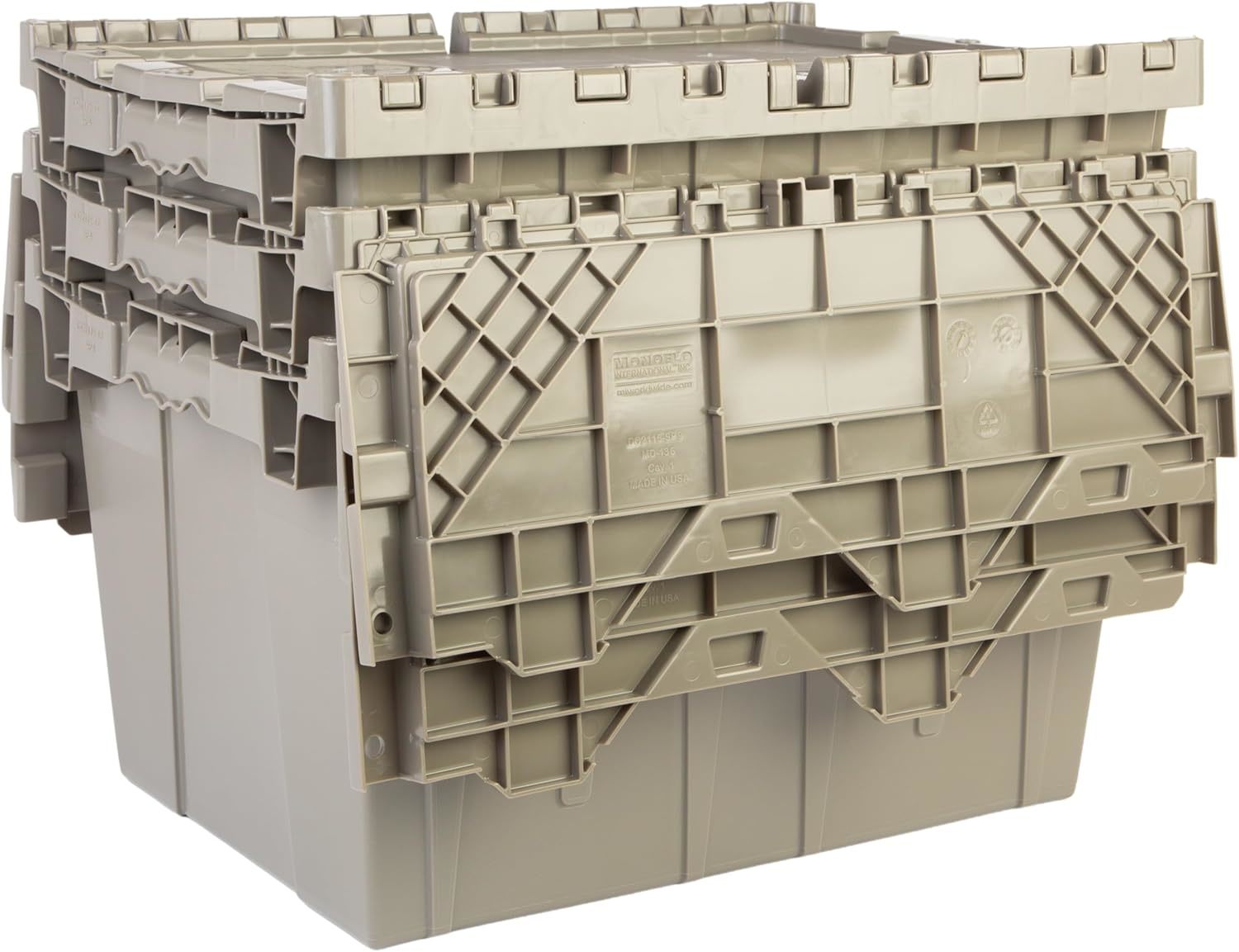 China Efficient Foldable Turnover Plastic Crate Attached Lid Solid Moving Storage Bin Stackable Pallet Container For Convenient supplier