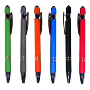 Fancy aluminum pole Advertising pen with rubber touch Metal touch pen Aluminum tube ballpoint pen
