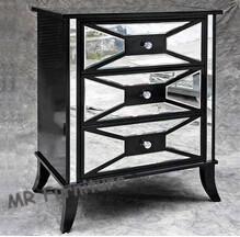 Black Hollywood Mirrored Night Stands For Bedroom 4mm Mirror Thickness