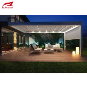 China Outdoor Motorized Aluminum Pergola Gazebo With RGB Light Sliding Glass Door supplier