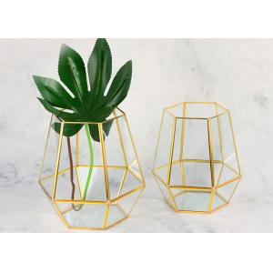 Hexagonal glass artifact bottle greenhouse Nordic gold copper lamp strip glass candle holder hexagonal decorete