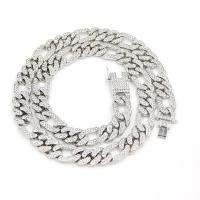 Silver Color Cuban Chain Necklace Hip Hop Jewelry 13mm Iced Out Curb Cuban Gold Plated Figro Rhinestone Chain Necklace
