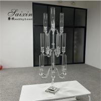 China 15 Arms Candle holders glass hurricanes candelabra for wedding centerpieces on sale