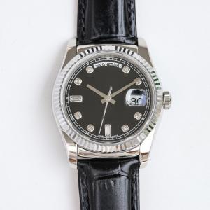 Alloy Women Quartz Wrist Watch 3.8cm Case Dia Black Leather Strap Watches For Ladies