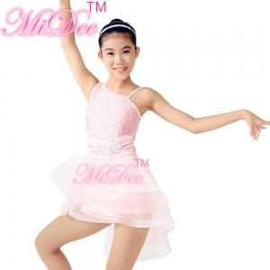 China Girls Ballet Costume Front Shorter Back Longer Tulle Skirt Outfit With Rhinestones Trim supplier