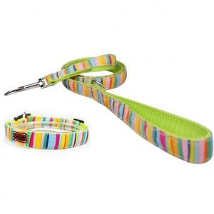 Cute Dog Collars And Leashes 600D Rainbow Oxford Material With Strong ABS Buckle