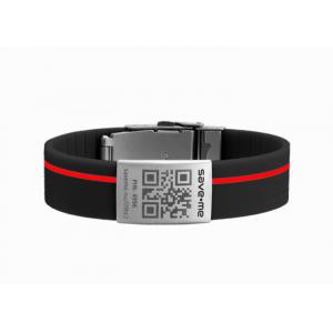 Personalised school id  silicone wristbands black sports id wristbands with red stripe