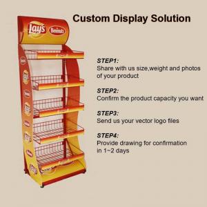 Metal wire potato chips candy snack display racks detachable mobile  display stand with wheels
