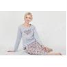 Lightweight Grey Womens Pyjama Sets Round Neck Long Sleeve Top / Printed Long