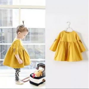 2016 Fashion Girl Colorful Kid's Dress long sleeve Yellow Dancing Dress Prince Style Q051