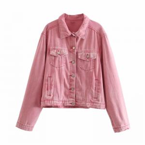 Manufactuer OEM Recreational Contracted Pink Ladies Denim Jacket For Spring