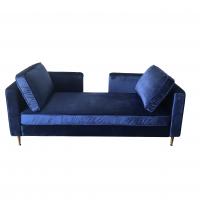 China Modern Design Blue Colour Velvet Living Room Sofa With Gold Metal Legs on sale